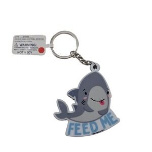 Kalan Feed Me Shark Keychain Gray Blue Acrylic Ocean Animal Bag Tag New